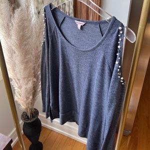 Juicy Couture Open Shoulder Long Sleeve beaded Light Shirt